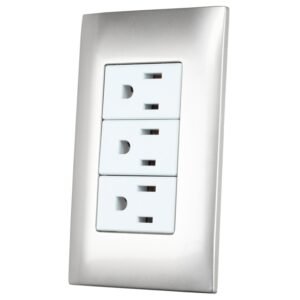 Placa 3 contactos 1/3, linea Americana, color plata Surtek
