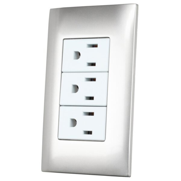 Placa 3 contactos 1/3, linea Americana, color plata Surtek