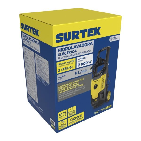 Hidrolavadora electrica 2000 W 127 V 2175 PSI, 6 Lt por minuto Surtek