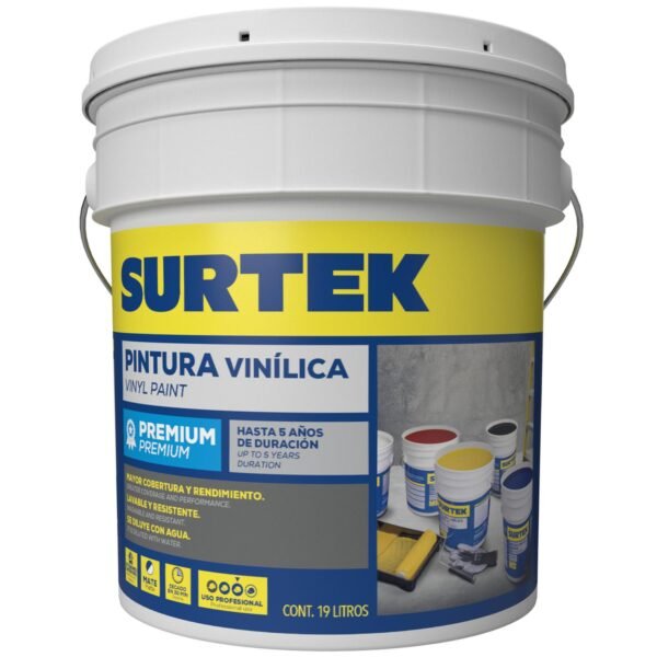 Cubeta de pintura vinilica premium 19 Lt color azul intenso Surtek