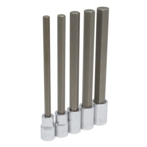 Juego de dados con punta hexagonal extra larga cuadro de 1/2", metricos, 5 piezas Urrea