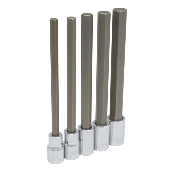 Juego de dados con punta hexagonal extra larga cuadro de 1/2", metricos, 5 piezas Urrea