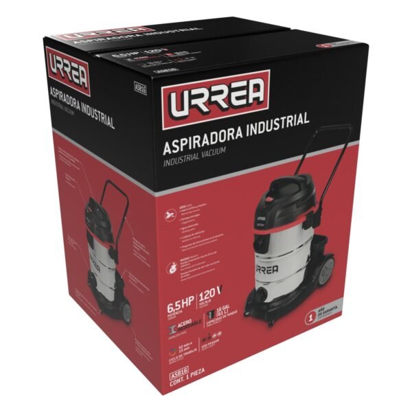 Aspiradora de acero inoxidable 16 galones, 6.5 HP Urrea