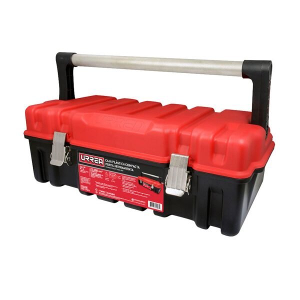 Caja portaherramientas plastica con broches metalicos color negro tapa roja 21" x 11" x 7" Urrea
