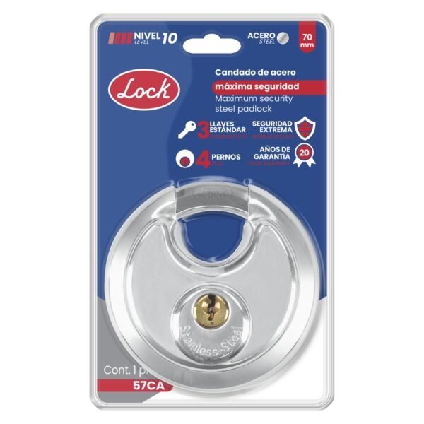 Candado de maxima seguridad tipo disco 70 mm, llave estandar Lock
