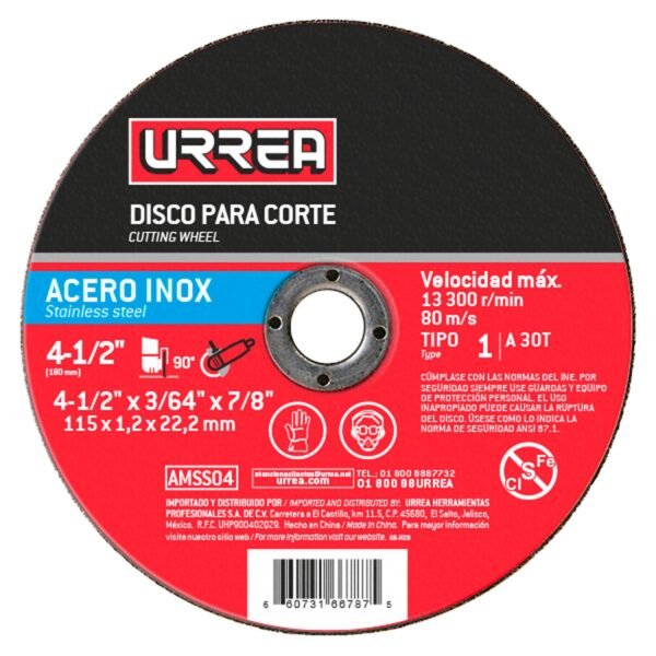68809298 Disco abrasivo tipo 1 para acero inoxidable 7" x 5/64" Urrea