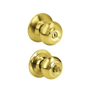 Pomo cilindrico ovalado funcion baño, laton brillante, llave estandar, blister Prolok