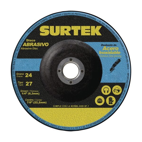 68812118 Disco abrasivo tipo 27 para metal 7" x 1/4" Surtek