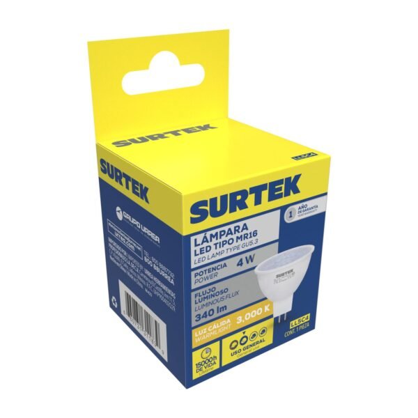 Lampara de LED tipo GU5.3, 4 W luz calida Surtek