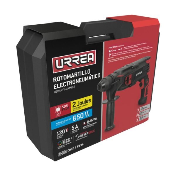 Rotomartillo electroneumatico SDS Plus 600 W, 120 V, 2J, 0-2200 RPM Urrea