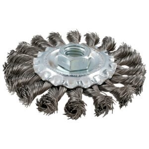 Carda circular ondulada alambre grueso acero inoxidable 4" x 0.30 mm con rosca M14 Surtek