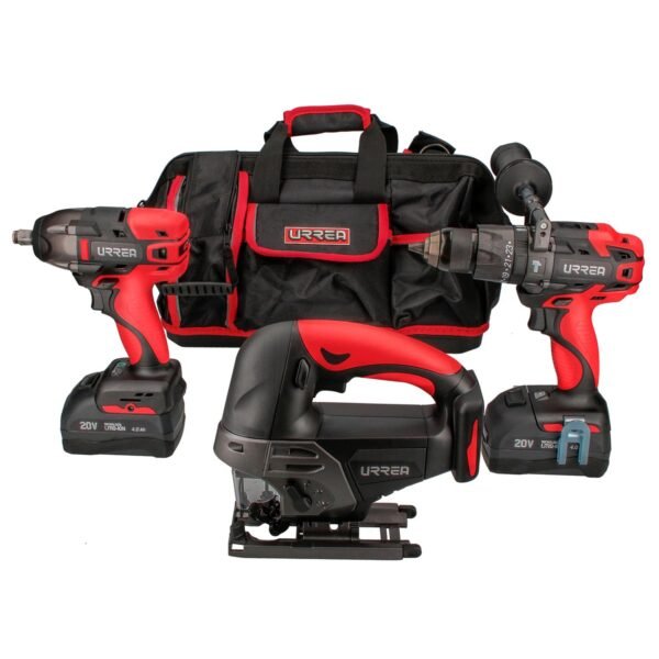 Juego de rotomartillo, pistola de impacto y sierra a bateria Li-ion 20 V, 4 pz en maleta Urrea