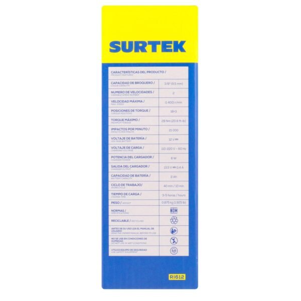 Taladro/atornillador 3/8" bateria de Li-ion 12 V 28 Nm Surtek