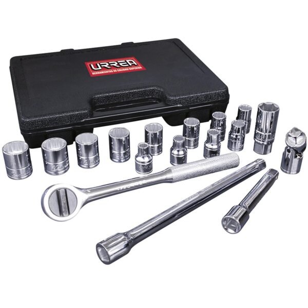 68804935 Juego de dados y accesorios cuadro de 1/2" metrico, 17 piezas Urrea