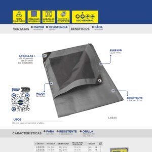 Lona de polietileno reforzada color gris, 5 x 5 m Surtek