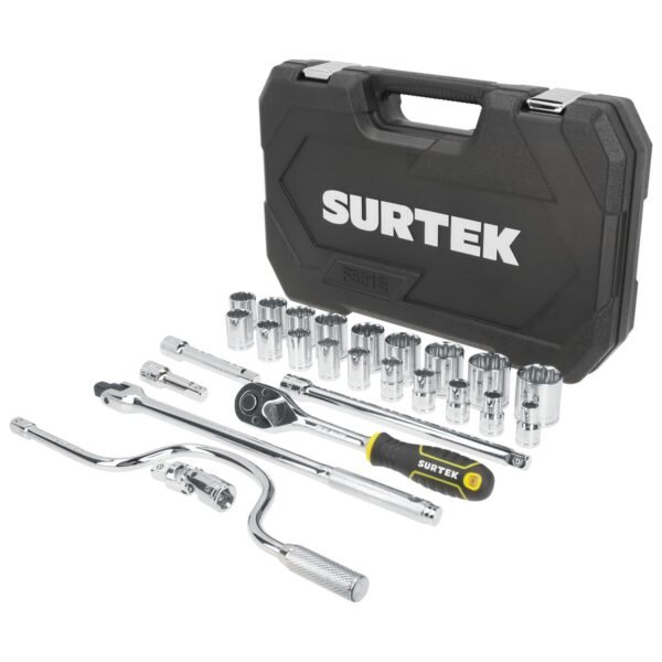 Juego de dados y accesorios cuadro de 1/2" en pulgadas, 27 piezas Surtek