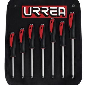 Juego de destornilladores con mango bimaterial de golpe, punta Phillips, 7pz en estuche Urrea
