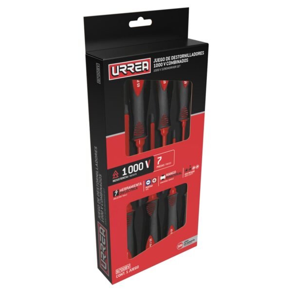 Juego de destornilladores con mango bimaterial 1000 V combinados, 7 piezas Urrea