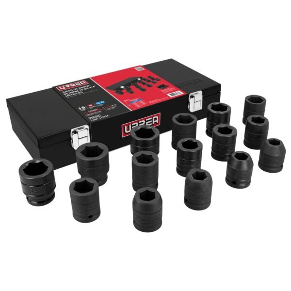 Juego de dados de impacto cuadro de 3/4", 6 puntas, metricos, 15 piezas Urrea