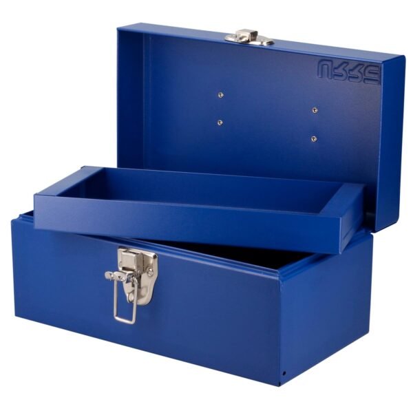 Caja portaherramientas metalica con asa plastica color azul 11" x 6" x 5" Urrea