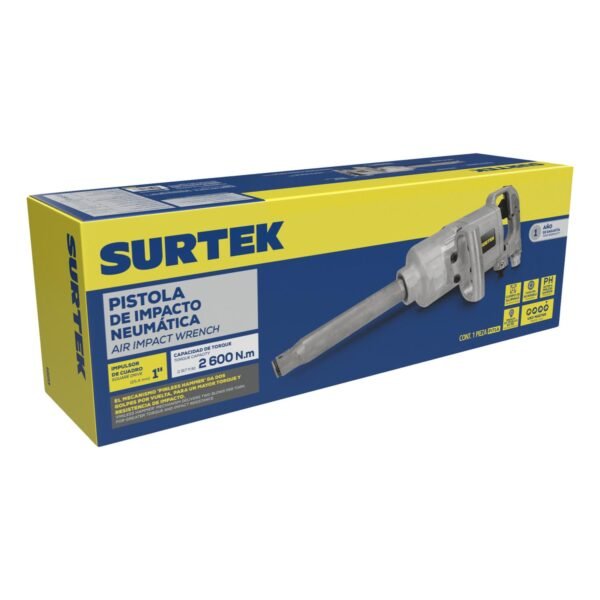 Pistola de impacto neumatica cuadro de 1" 1,920 Ft-lb con extension 9" sistema twin hammer Surtek