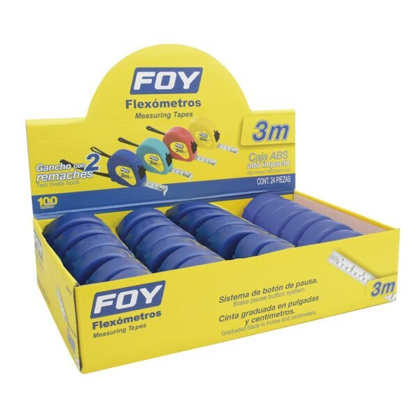 Flexometros con carcasa de plastico azul en display 3 m x 1 Foy