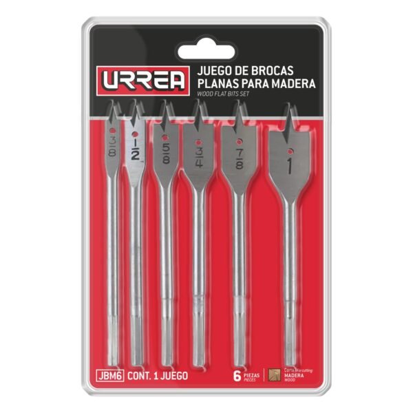 Juego de brocas para madera de acero al carbono tipo manita, 6 piezas Urrea