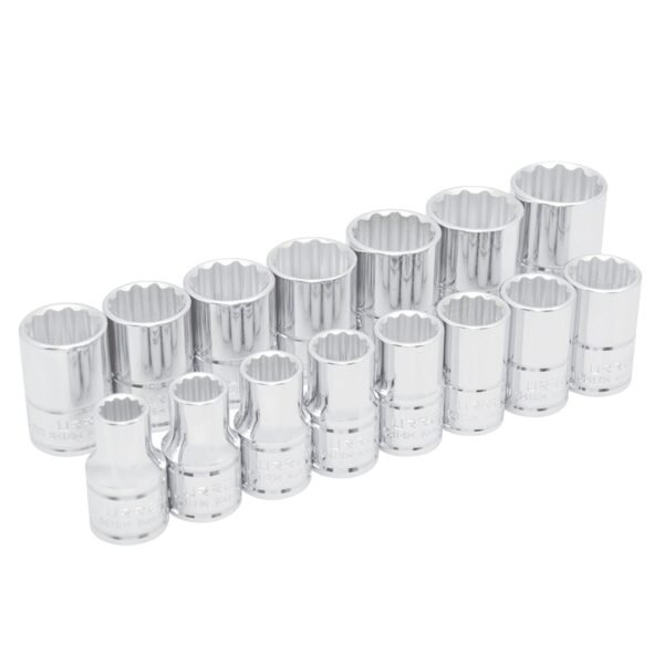 Juego de dados cuadro de 1/2", 12 puntas, metricos, 15 piezas Urrea