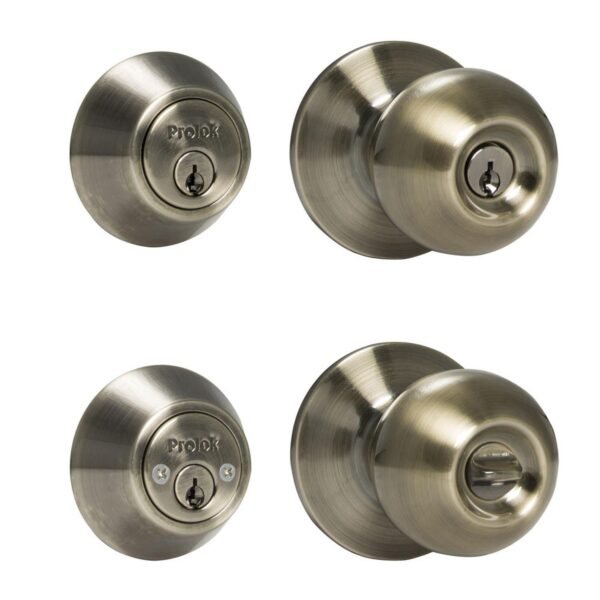 Combo de pomo tubular bola funcion doble, laton antiguo, llave estandar, blister Prolok