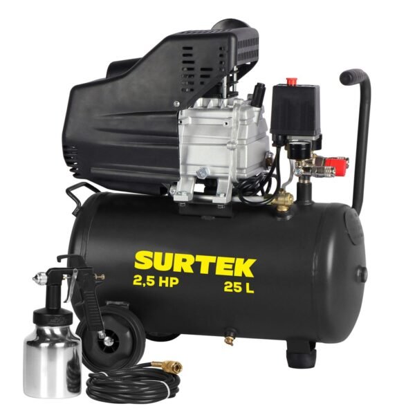 Compresor de aire electrico lubricado con pistola y manguera 25 Lt 2.5 HP, 120 V