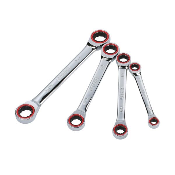 68798753 Juego de llaves de estrias pulido espejo de matraca en pulgadas, 12 puntas, 4 pz en rack Urrea
