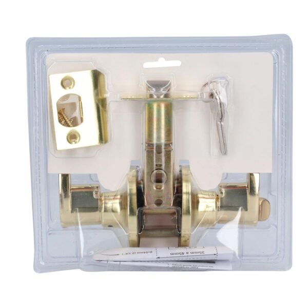 68807622 Manija tubular curva funcion entrada y recamara, laton brillante, llave estandar, blister Lock
