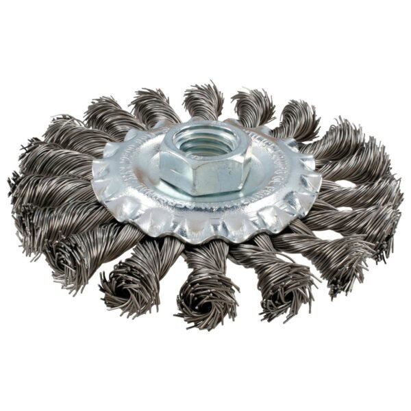 Carda circular ondulada alambre grueso acero inoxidable 4" x 0.30 mm con rosca 5/8" Surtek