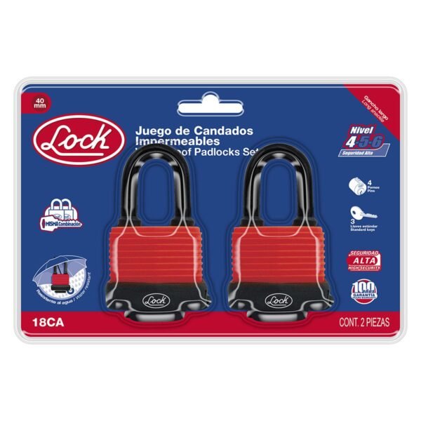 68812974 Juego de candados impermeables largos 40 mm, llave estandar, 2 piezas Lock
