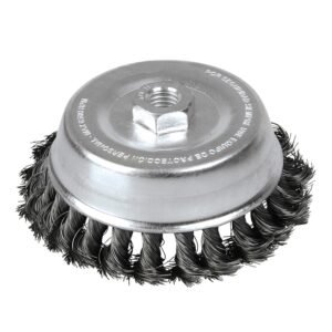 Carda copa trenzada alambre grueso 3" x 0.50 con rosca 5/8" Foy