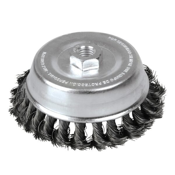 Carda copa trenzada alambre grueso 3" x 0.50 con rosca 5/8" Foy