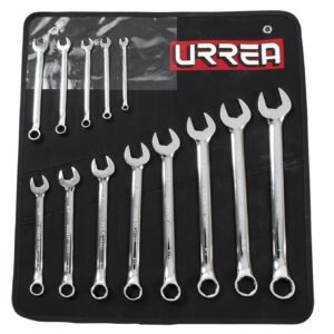 Juego de llaves combinadas pulido espejo en pulgadas, 6 puntas, 13 pz en estuche Urrea