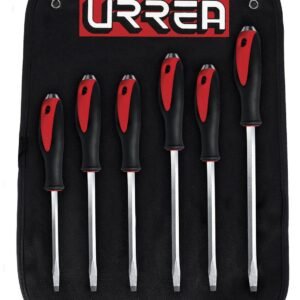 Juego de destornilladores con mango bimaterial de golpe, punta plana, 6 piezas en estuche Urrea