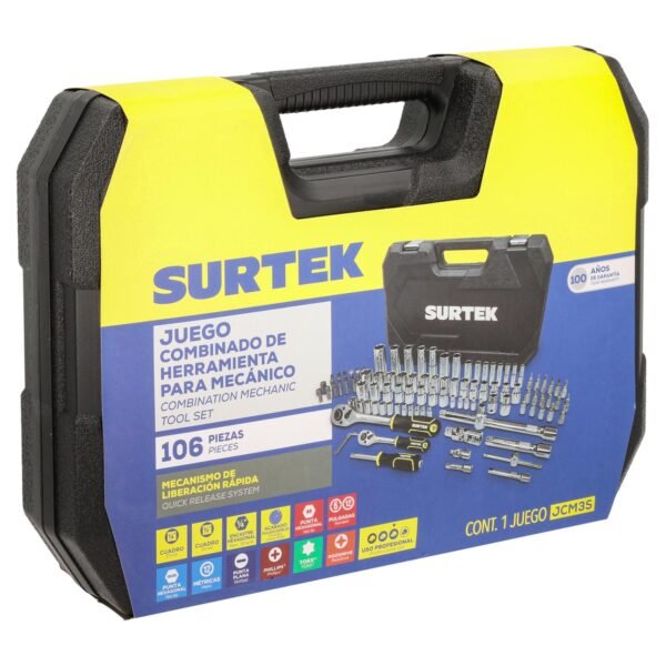 Juego combinado de herramienta para mecanico 106 piezas, con maletin plastico Surtek