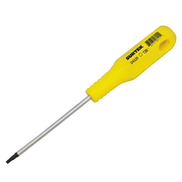 Destornillador con mango amarillo, punta Torx barra redonda T20 x 4" Surtek