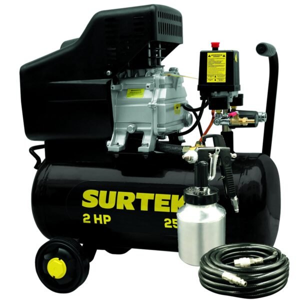 Compresor de aire electrico lubricado con pistola y manguera 25L, 2HP, 127V Surtek