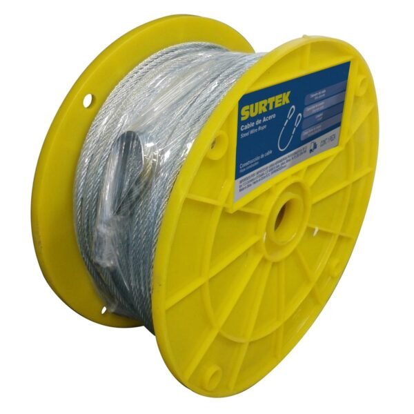Cable de acero con guardacabo recubrimiento PVC 1/8" x 76 m construccion de 7 x 7 Surtek
