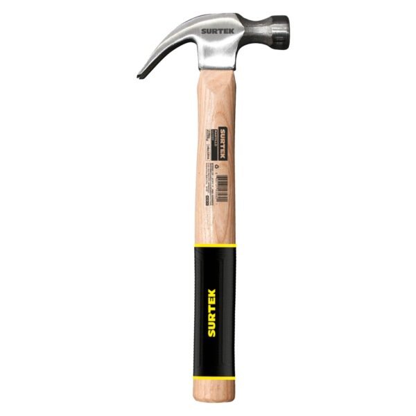 Martillo de uña curva pulido con mango de madera, 16 oz Surtek