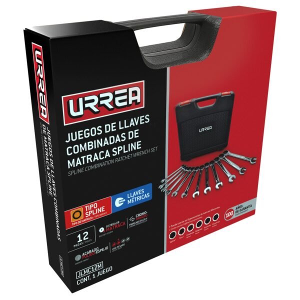 Juego de llaves combinadas pulido espejo de matraca spline met,12 pts,12 pz en caja plast Urrea