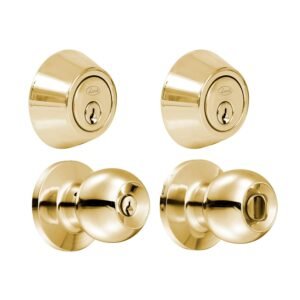 Combo de pomo tubulares de bola funcion doble, laton brillante, llave estandar, blister Lock