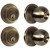 Combo de pomo tubulares de bola funcion doble, laton antiguo, llave estandar, blister Lock