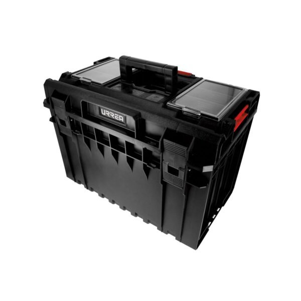 Caja portaherramientas plastica modular con compartimentos color negro 23" x 15" x 16" Urrea