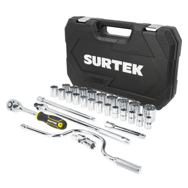 Juego de dados y accesorios cuadro de 1/2" metrico, 28 piezas Surtek