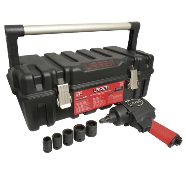 Juego de pistola de impacto neumatica cuadro de 1/2" y accesorios metricos,7 piezas Urrea