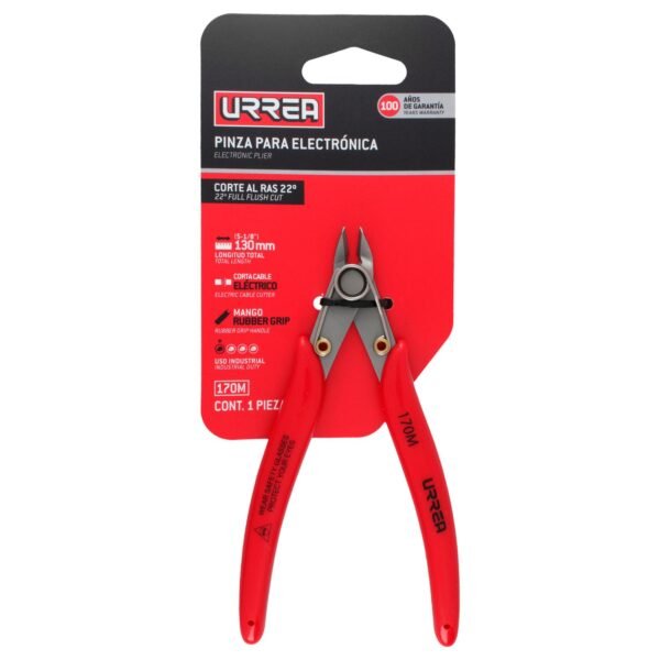 68813631 Pinza para electronica con mango rubber grip de 5-1/8" corte al ras 22° Urrea